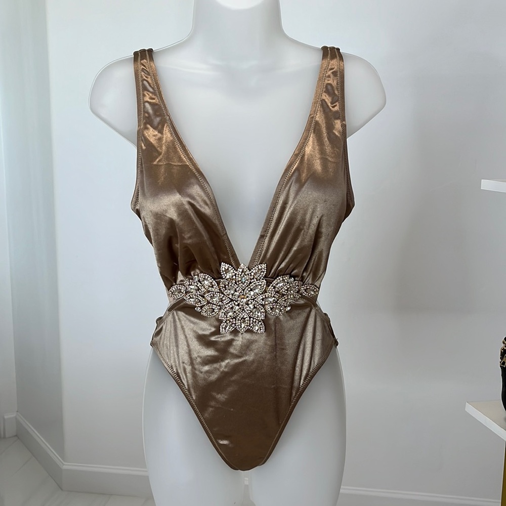 Luxe shimmer rhinestone one piece swimsuit